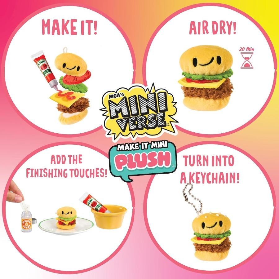 Miniversa MGA Make It Mini Peluche, Empaque Ciego, DIY, Peluches Coleccionables Temáticos de Comida, Adhesivo de Secado al Aire, 8 para Coleccionar, Accesorio Llavero