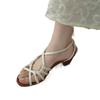 Sheepskin version~ Hand-woven hollowed-out vacation style high-heeled Roman shoes women's summer open-toed temperament with skirt sandals
