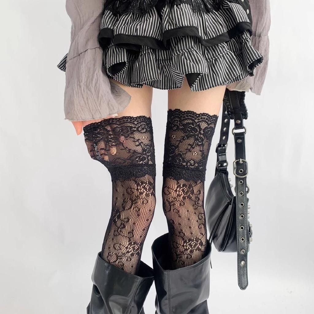 Spring And Summer Pure Lace Lace Boots Socks Retro Floral Fishnet Socks With Boots White Color Knee Socks Women