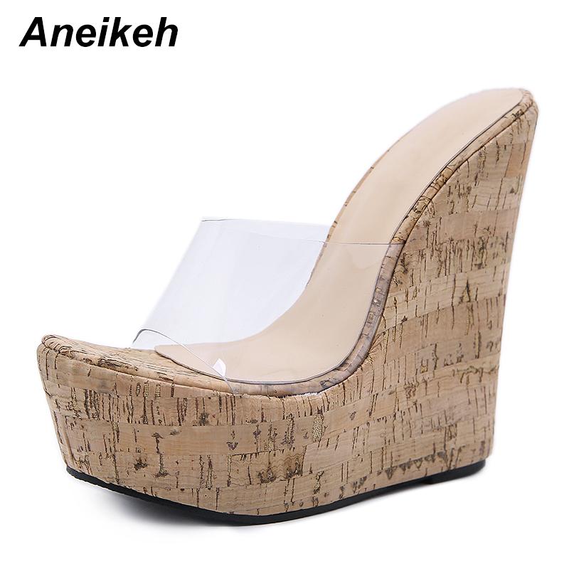 Aneikeh PVC Transparent Wedges Platform Sandals