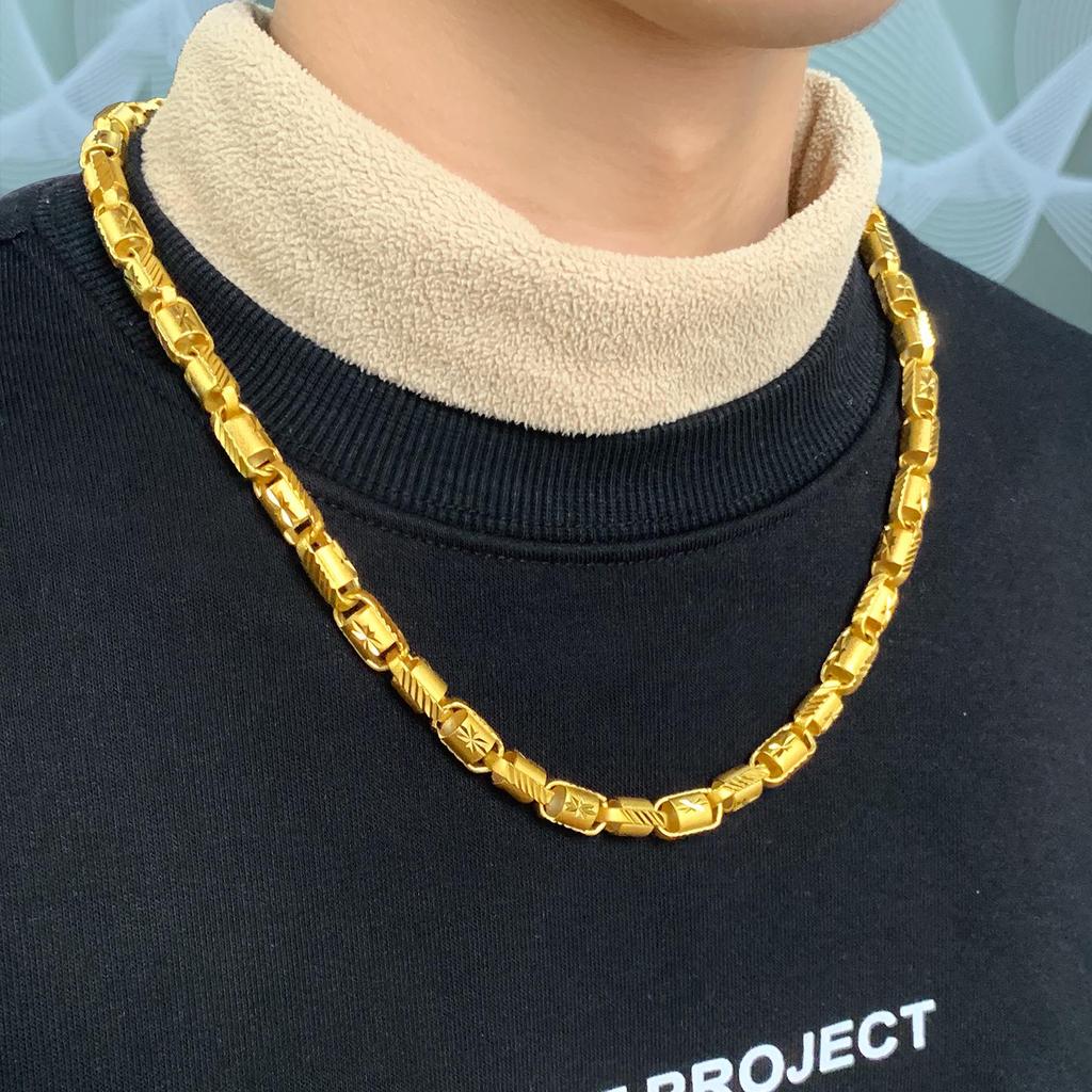New Men's Faux Gold 8mm Faceted Star Cut Necklace - Gold Plated Chain