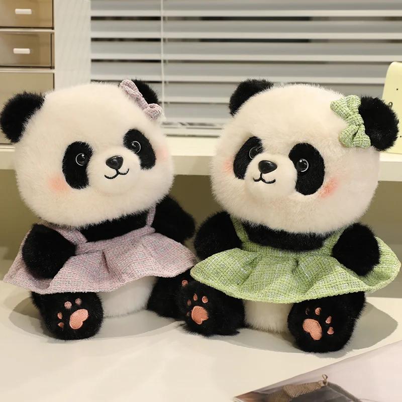 Good Quality Cartoon Panda Plush Toys Cute Elegant Cozy Panda Doll Wearing Princess Dress Sweater Kids Gift Multiple Styles