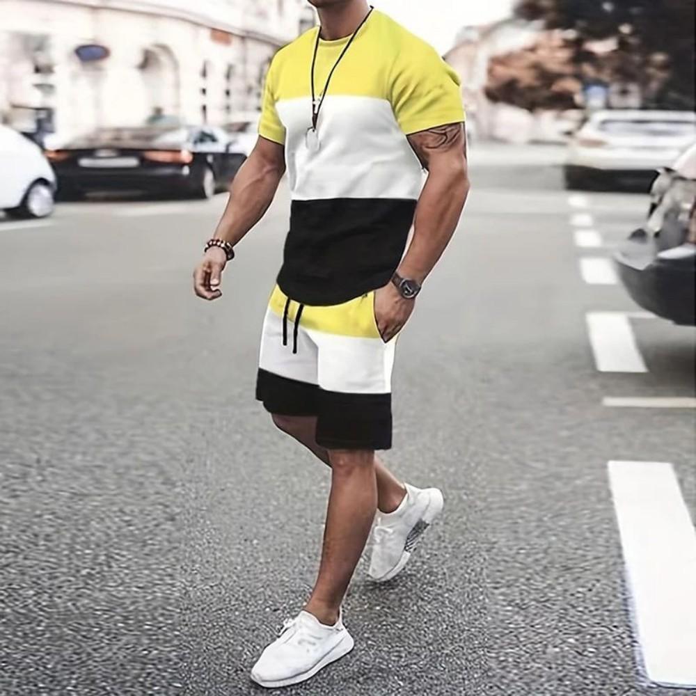 Summer Men's Casual Breathable Round Neck Sports T-shirt Y2K Shorts Outdoor Fashion Sports Two-piece Set