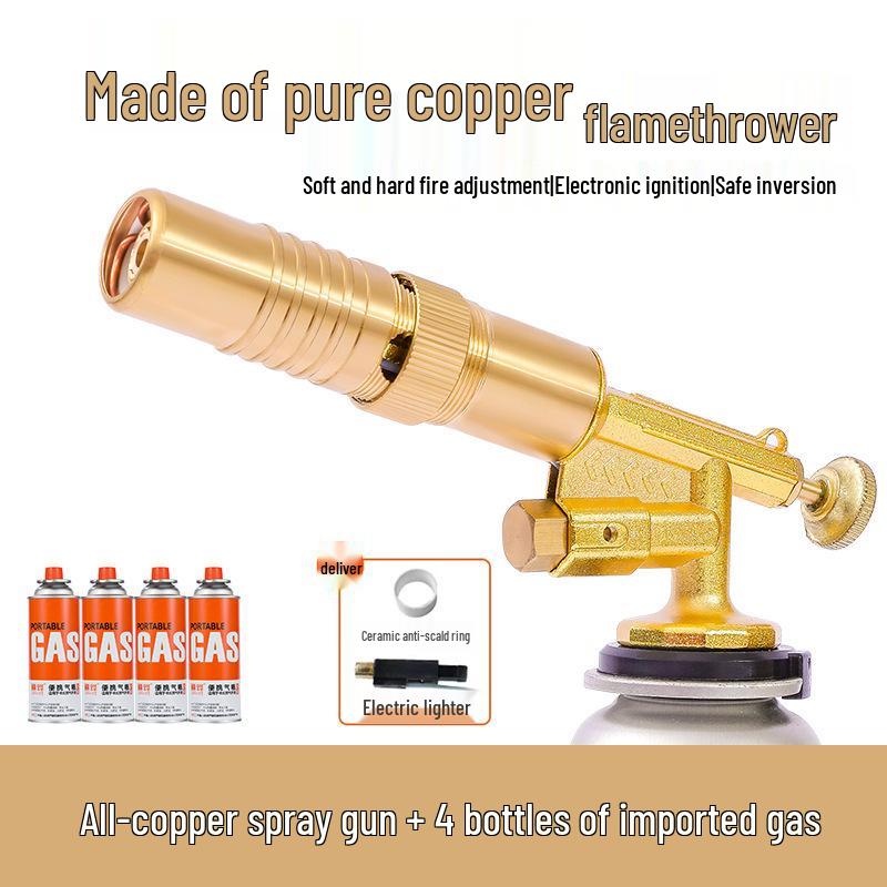 All Copper Flame Torch for Gas Cartridge - Handheld Blowtorch for Pig Hair Removal