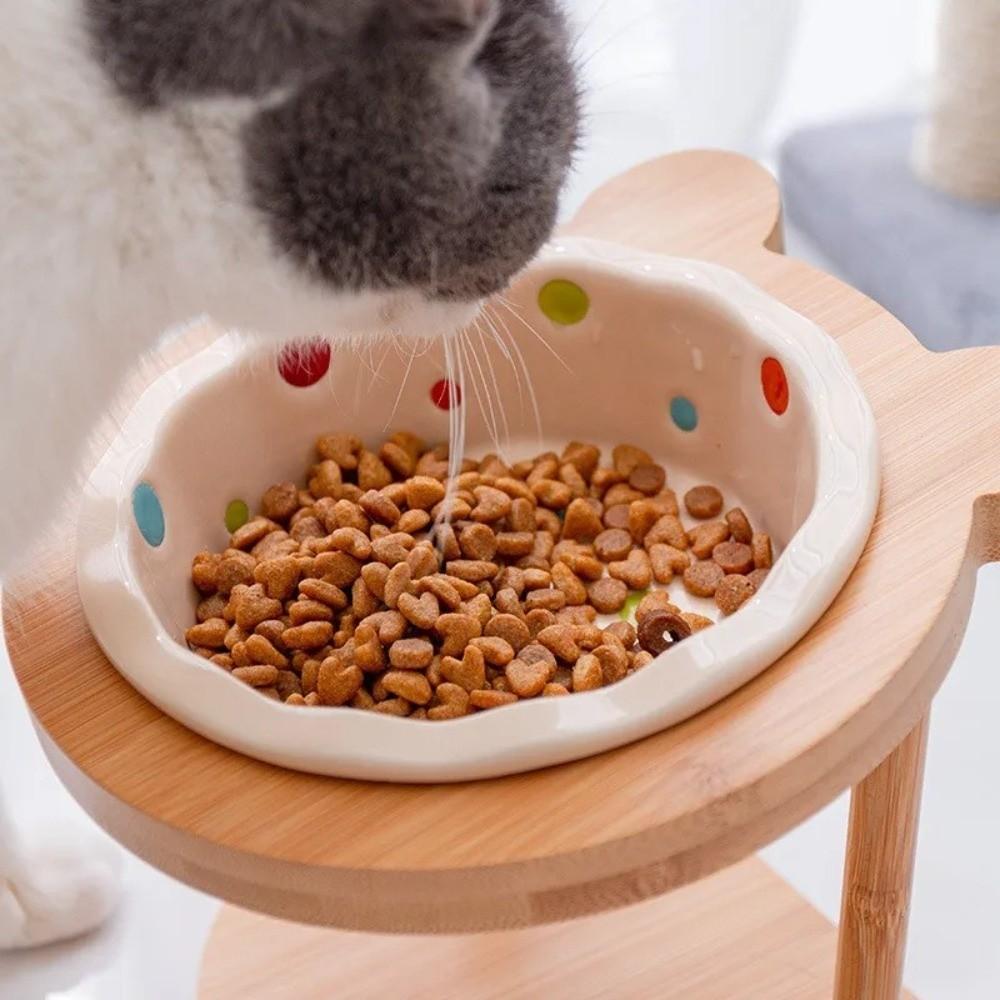 Wooden Stand Cat Ceramic Bowl Non-Slip Cat Water Bowl Anti Vomiting Bowl  Pet Supplies