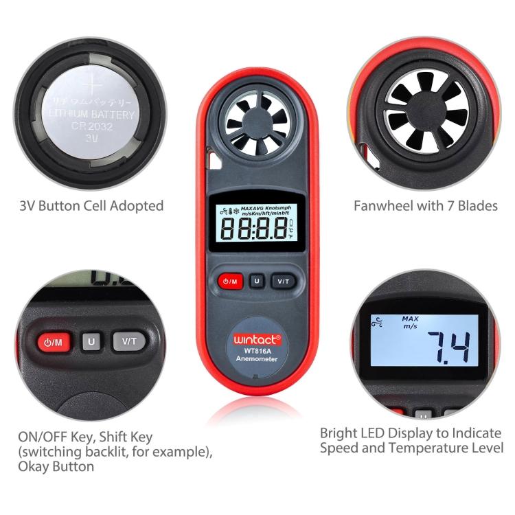 Wintact WT816A Digitales Elektronisches Thermometer Anemometer