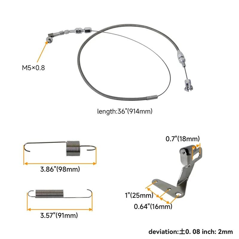 Stainless Steel Universal 24"/36'' Throttle Gas Cable & Spring Set Street Hot Rod Performance For Ford Chevy Silver