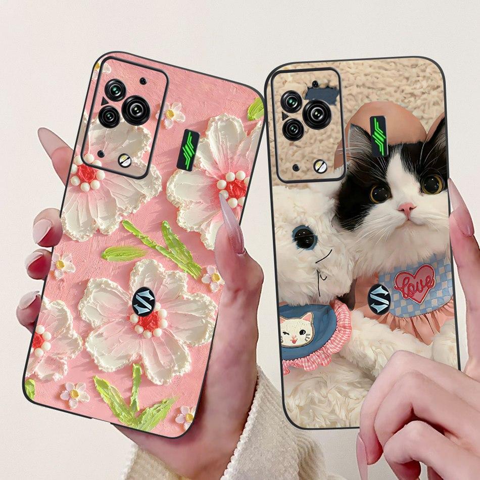 Per Xiaomi Black Shark 5 Pro Shark5 Custodia per Telefono Black Shark 5 5Pro Elegante Floreale Gatto Dipinto Morbido Silicone TPU Custodie