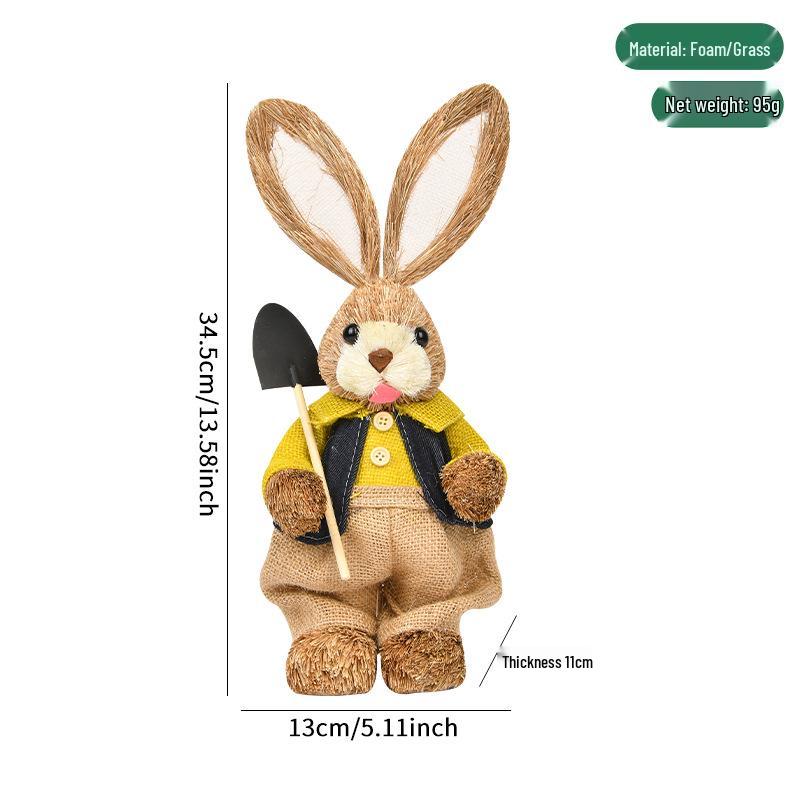 Handmade Easter Grass Rabbit Ornament - Cute Simple Decor for Desktop, Window Displays, and Kindergartens