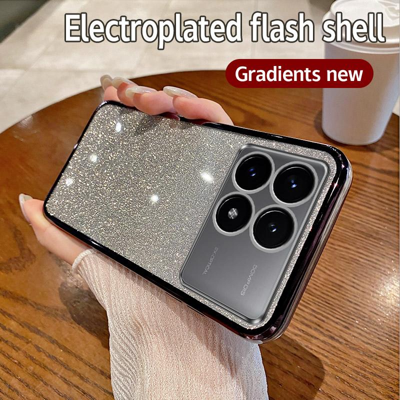 For Xiaomi Poco F6 Pro Case Xiaomi Poco F6Pro Phone Case Shiny Glitter Plating Silicone Camera Lens Soft Back Cover