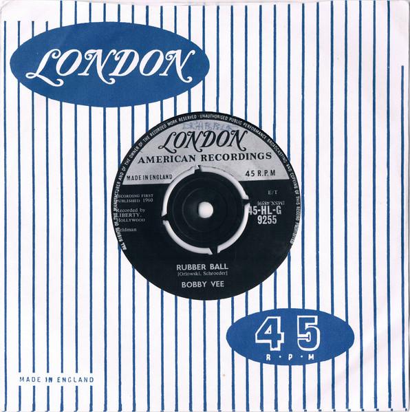 

7inch Record BOBBY VEE - Rubber Ball 45HLG9255 London Records, 1960 UK Rock Used