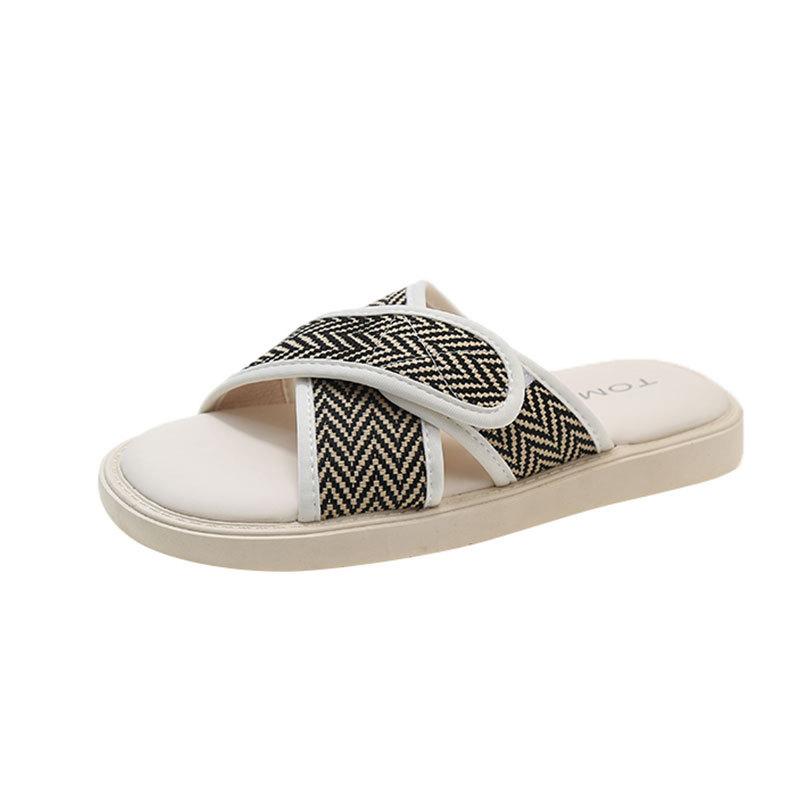 Moda ZapatosModa Wszechstronne Buty Damskie Lato Nowe Okrągły Nosek Płaskie Buty Proste Damskie Kapcie Miękka Podeszwa Antypoślizgowe Damskie Sandały