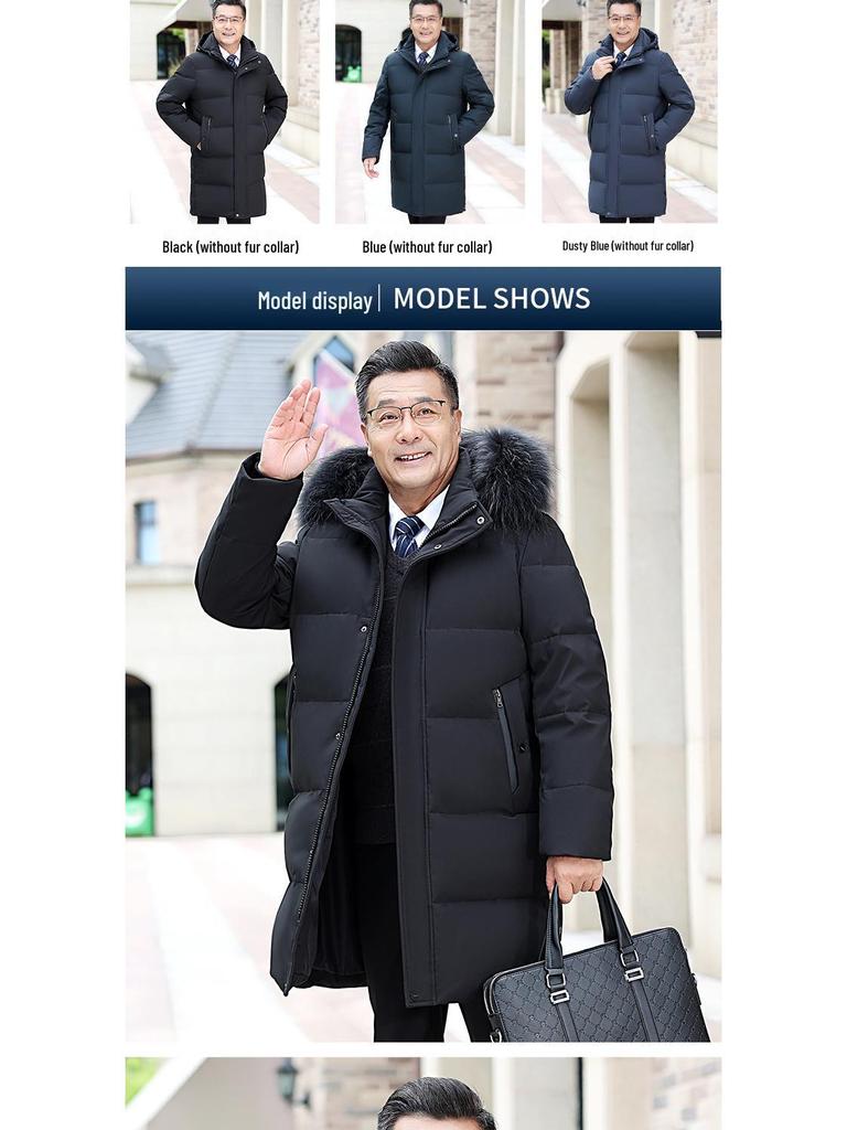 Men's Winter Mid-Length Thickened Down Jacket for Middle-Aged and Elderly - Cold-Proof, Plus Size