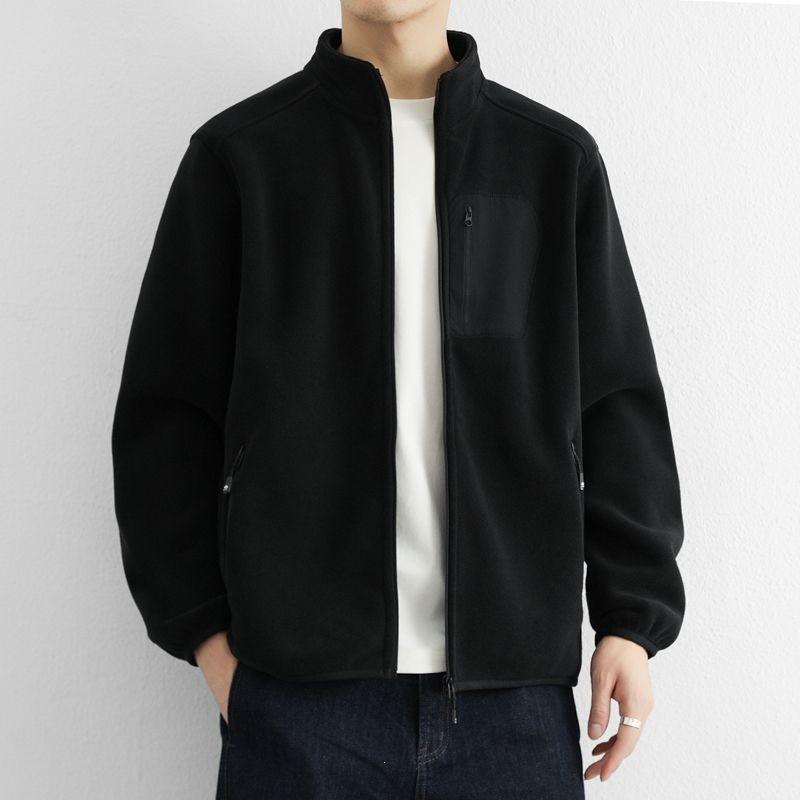 Mens Fleece Stand Collar Jacket Double-sided Lined Warm Sports Cardigan Sweatshirt