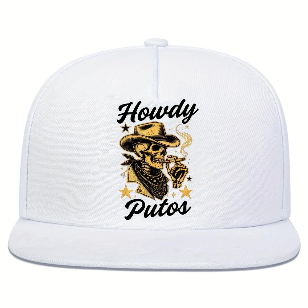 Howdy Putos Skeleton Cowboy Graphic Flat Brim Trucker Cap Adjustable Outdoor Sports Hat One Size