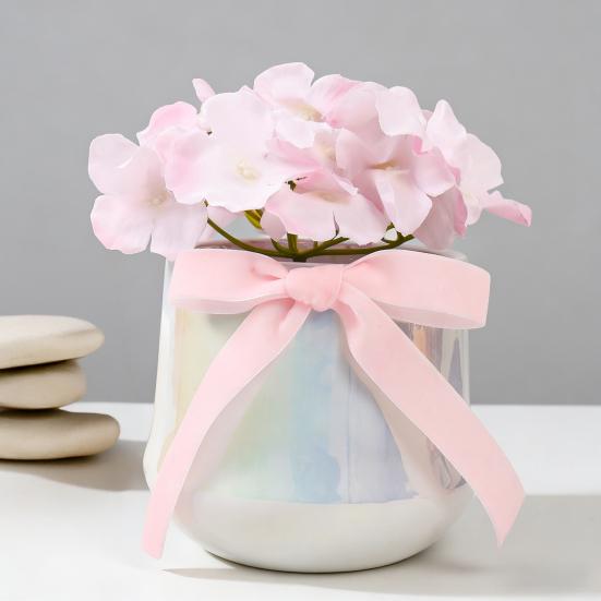 Künstliche Blume in Keramikvase mit Seidenband Weiches Realistisches Kunstblumen-Arrangement Heim Schreibtisch Tischplatte Dekoration