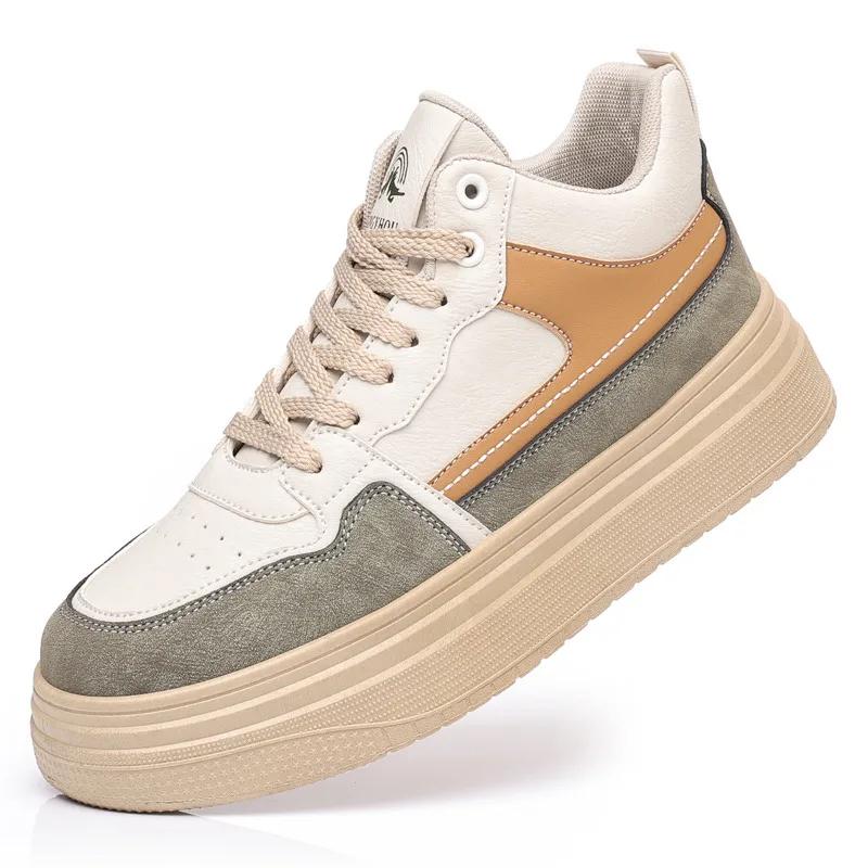 Autumn Winter Green Men's Shoe Comfortable Casual Sneakers Plushed Non-Slip Lace-Up Loafers Men Outdoor Platform Footwear 2024