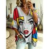 Plus-Size Dames V-hals Batwing Mouw T-shirt Boheemse Etnische Print Losse Top Zomer Comfortabel Ademend Dagelijkse Woon-werkverkeer Casual Afslankende Stijl