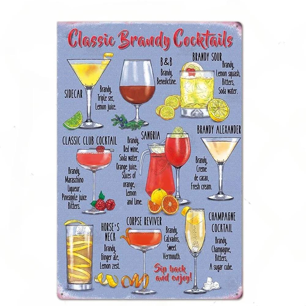 Cocktail Posters Decor Vintage Metal Tin Signs Plaque Metal Sign Wall Decor for Man Cave Bar Pub Club