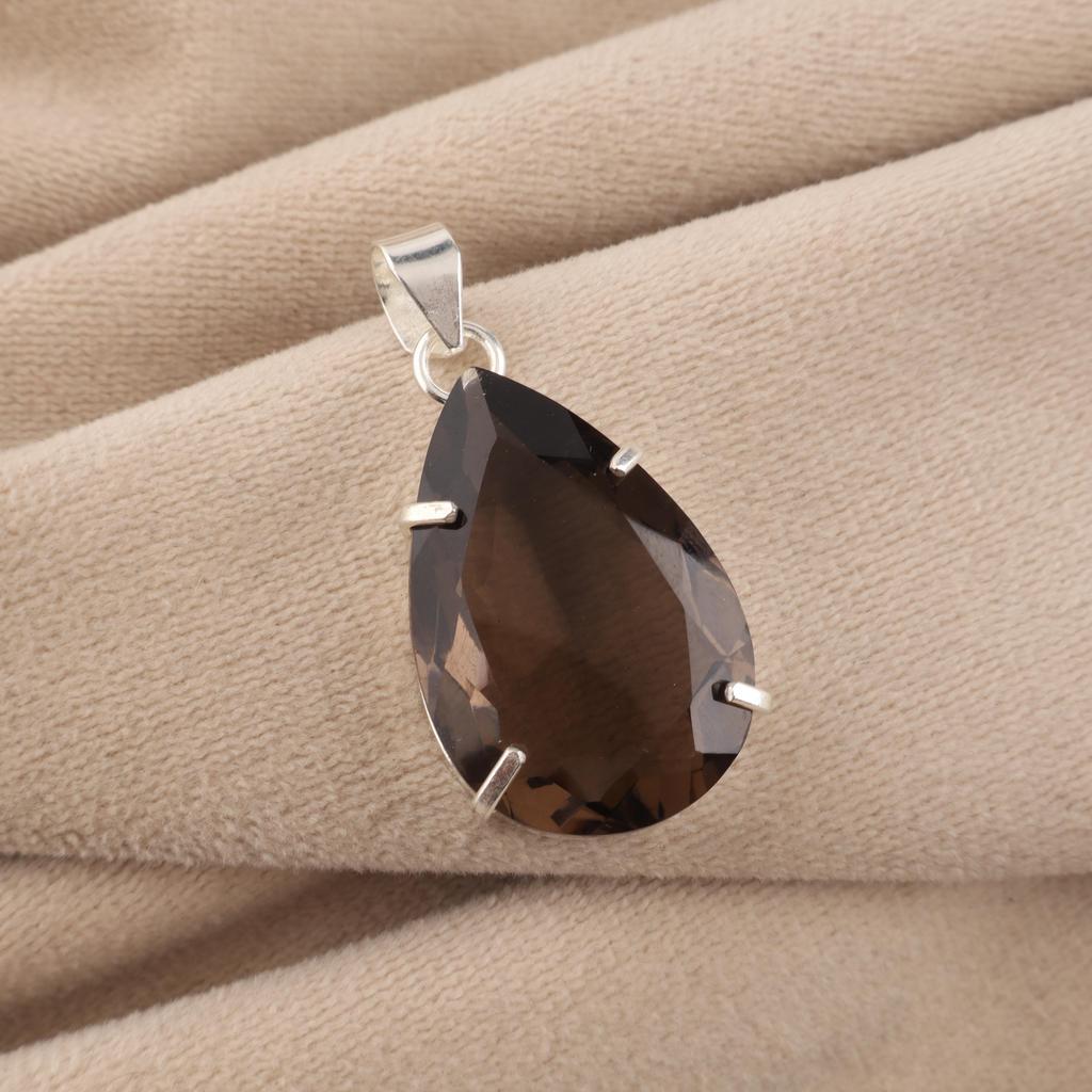 Smoky Topaz Gemstone 925 Sterling Silver Handmade Designer Pendant 1.6" Women Jewelry For Mother's Day PP-67-8