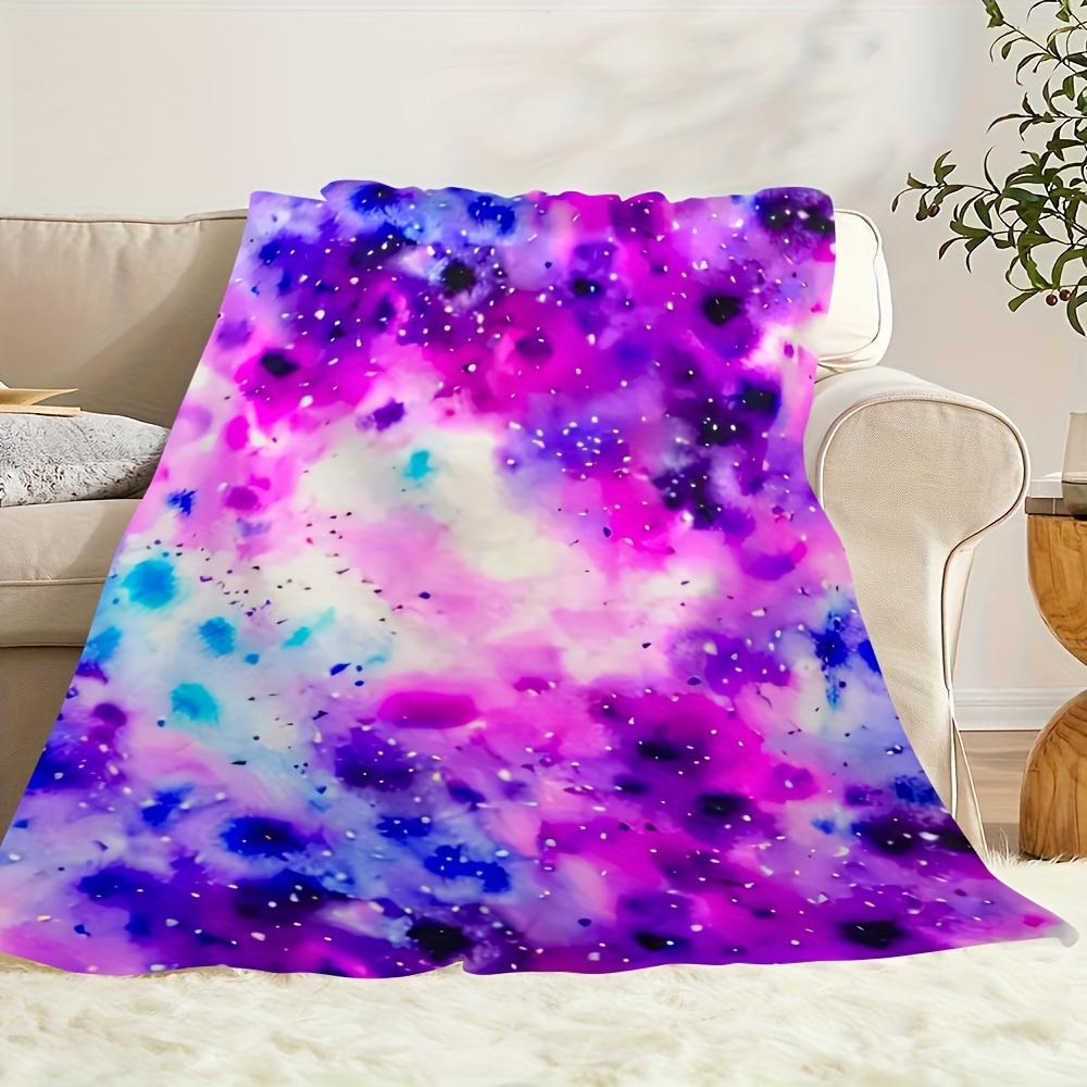 Unique Gradient Starry Sky Flannel Throw Blanket Dreamy Rainbow Color Soft Warm Artistic Quilting Craftsmanship for Home