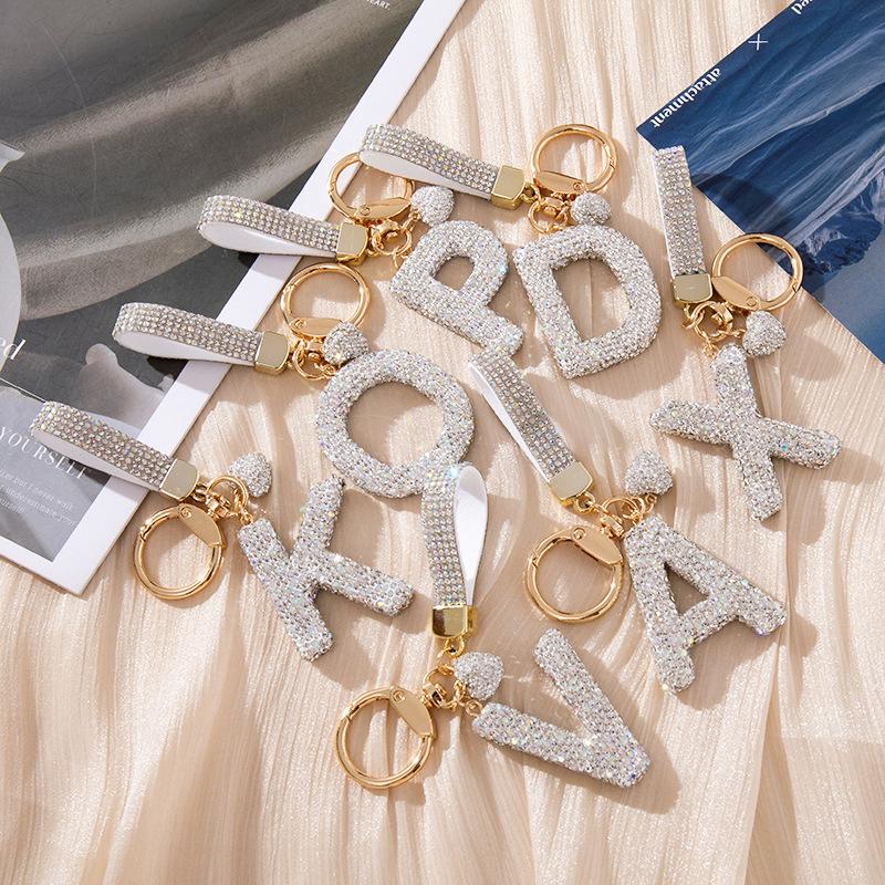White Initial Keychain Shiny Cute A-Z Letter Key Chain Backpack Car Key Accessories Lanyard Couple Name Letter Pendant Gift