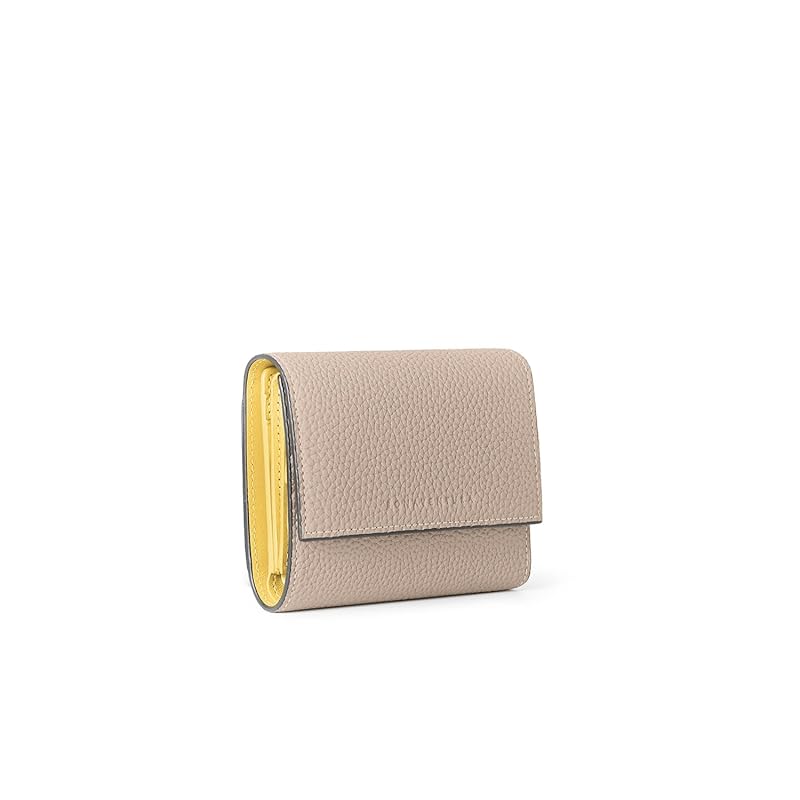 

[BONAVENTURA] Flap small wallet Bottarato leather (shrink leather) [Greige x Yellow] wallet Europe s finest leather minimalist genuine leather present