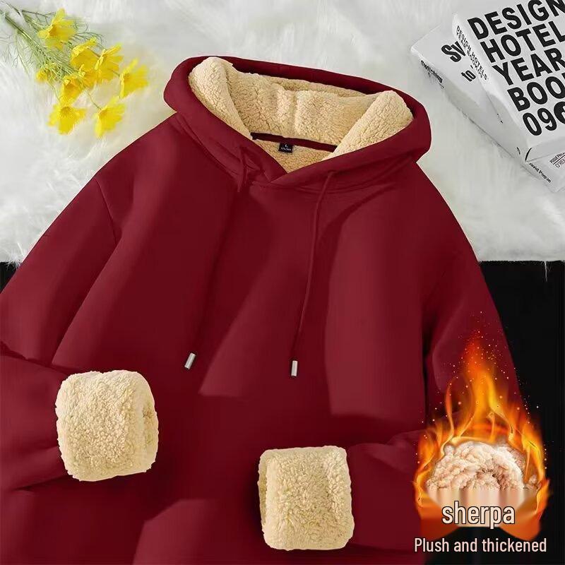 Men's Lambswool Hoodie - Autumn/Winter 2025 Unisex Style, Plus Velvet Thick Heavyweight Jacket