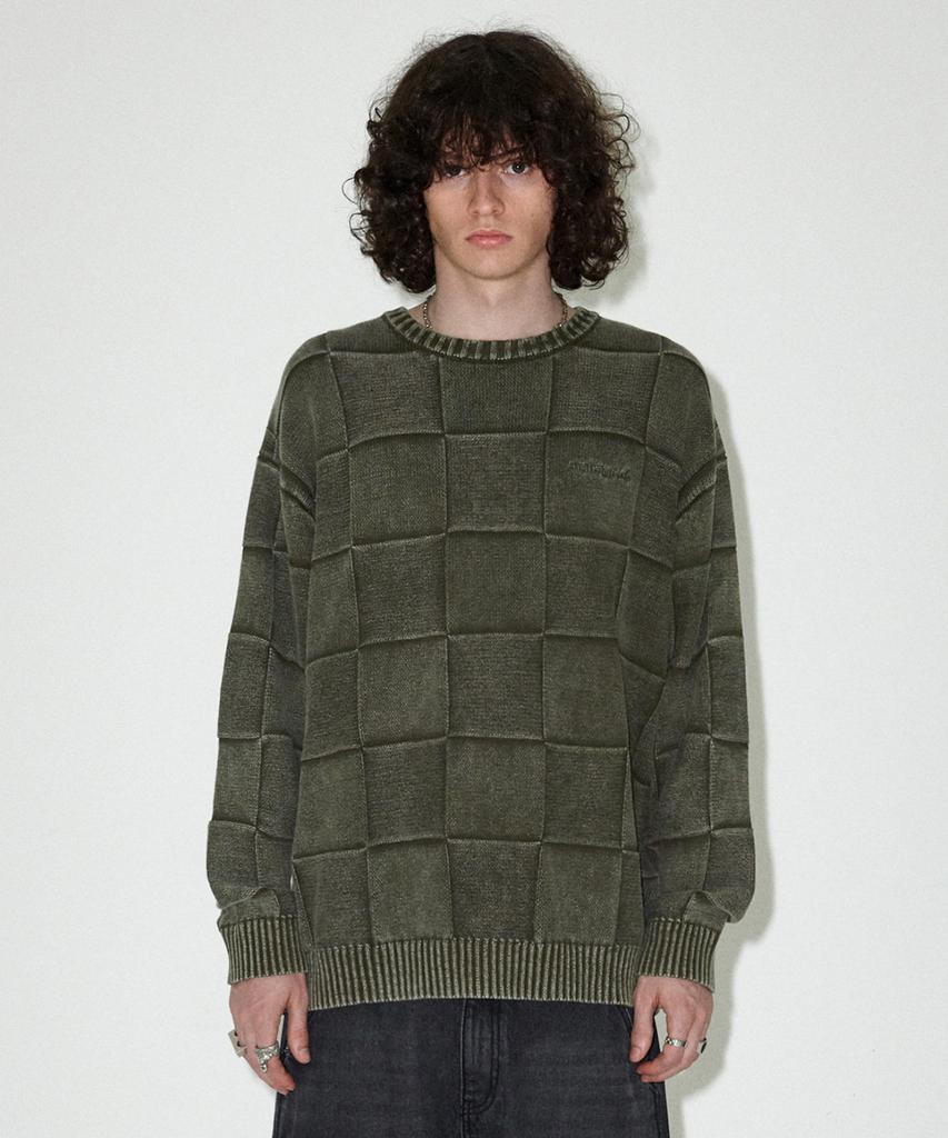 Maha Grid Pigment Checkerboard Knit Sweater Khaki(Mg2Efmk600A)