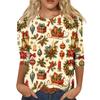 Women's Casual Christmas Print Neck Three-Quarter Sleeve T-Shirt for Everyday Wear