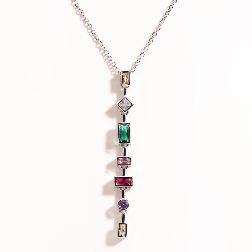 

Stainless Steel Y-shaped Long Tassel Rainbow CZ Necklace For Women Fashion Colorful Zircon Pendant Jewelry Party Accessories