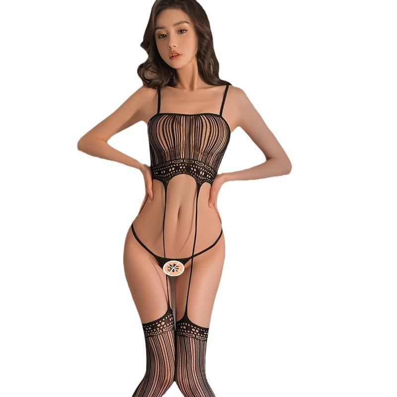 Sexy Open Mesh Transparent Uniform Temptation One-piece Mesh Socks Close-fitting Mesh One-piece Mesh Lingerie