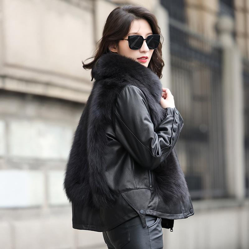 

Women s 2025 Genuine Leather & Sheepskin Fur One-Piece Winter Coat S (45kg-52.5kg) чорний