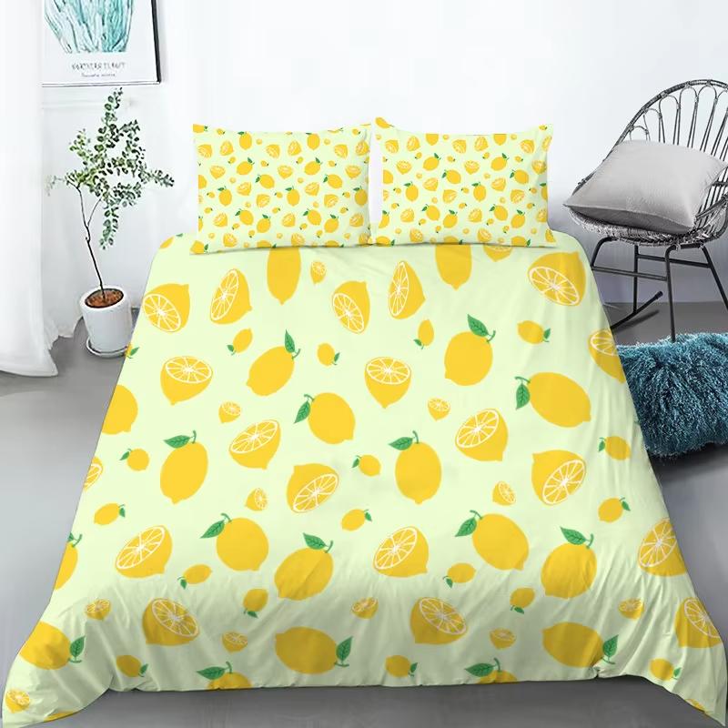 Kawaii Fruit Bedding Set For Kids Adults Bedroom Decor Lemon Watermelon Print Duvet Cover Set Twin Full Queen King Quilt Cover