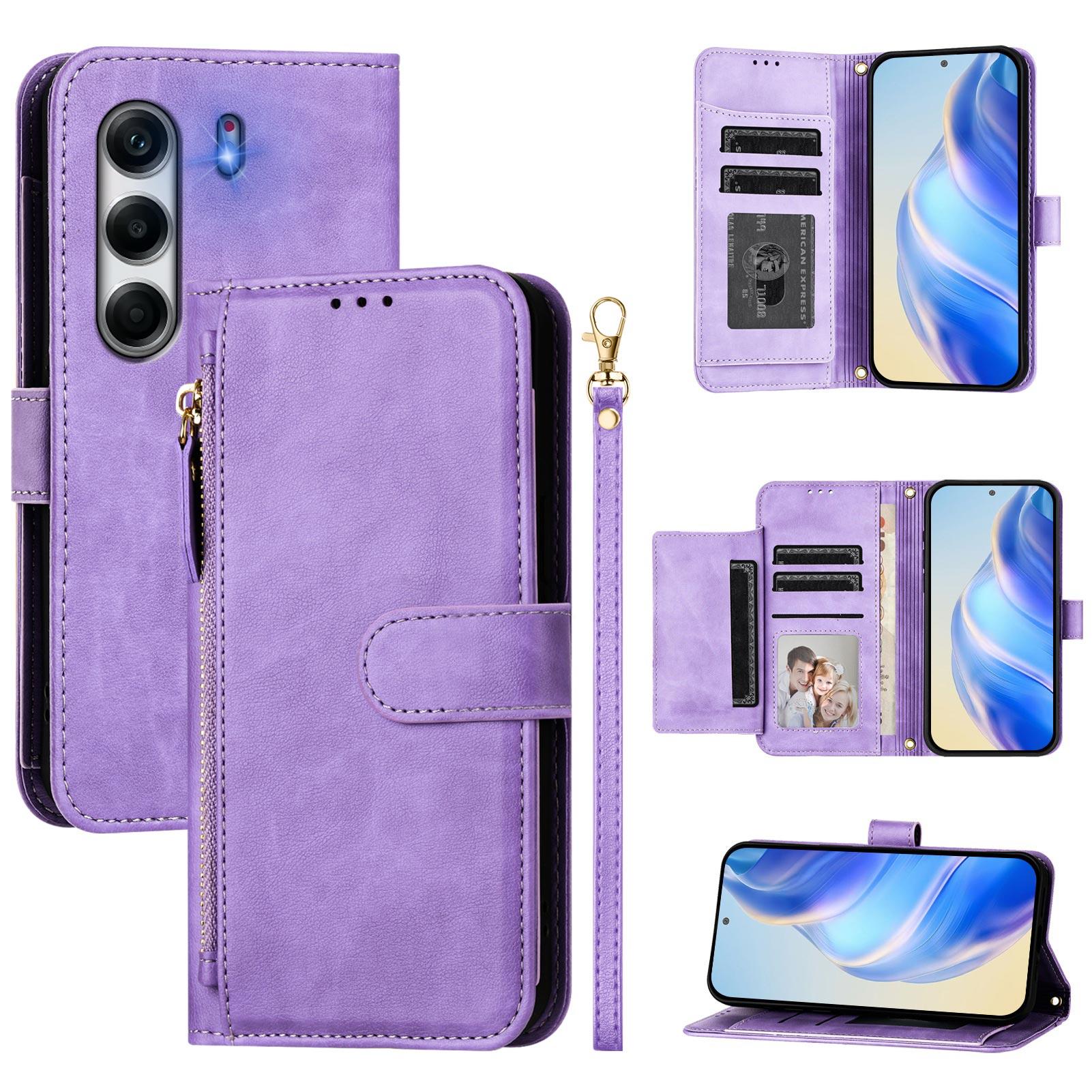 

For TECNO Camon 40 Pro 4G Case Zipper Pocket Multiple Card Slots Leather Phone Cover Purple