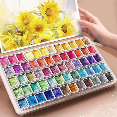 24/36/48/60Pcs/Set Shifting Watercolor Paint Kit Metallic Forestry Painting Palette Portable Glitter Solid
