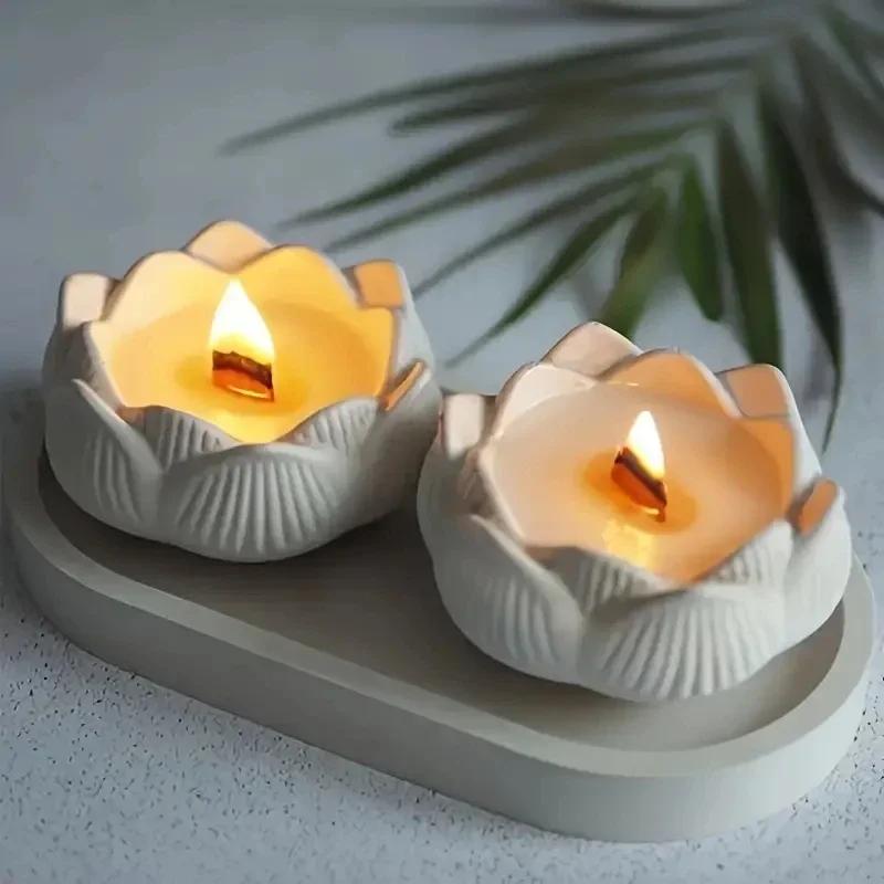 1pcsLarge Lotus Candle Silicone Molds 3D Flower Aromatherapy Gypsum Soap Resin Crafts Cement Mold DIY Chocolate Cake Baking Tool