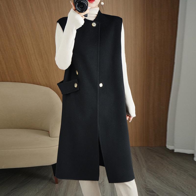 

Женский очень длинный жилет из 100% шерсти двусторонний - Классическая повседневная верхняя одежда без рукавов M (108-125 lbs)