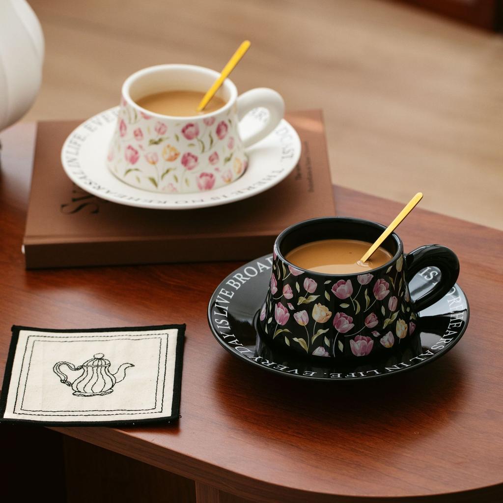 Caja de regalo de alta calidad con diseño de tulipán negro, ideal para regalar a alguien, taza de café, regalo de recuerdo, juego de tazas de cerámica, nicho.