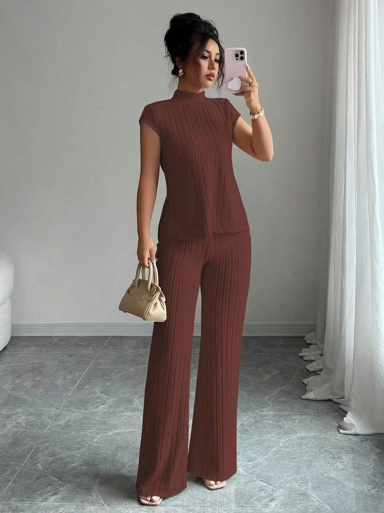 New Women's Casual Solid Color Short Sleeve T-Shirt Set with Track Pants