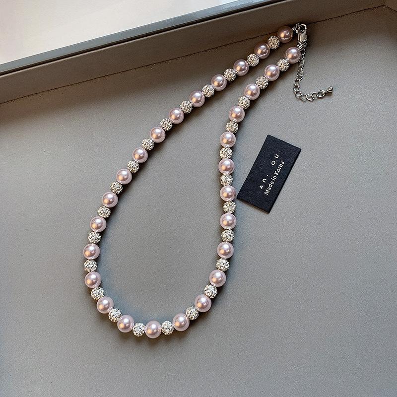 Light purple pearl bracelet necklace women's 5A zircon beaded collarbone chain Korean version new accessories