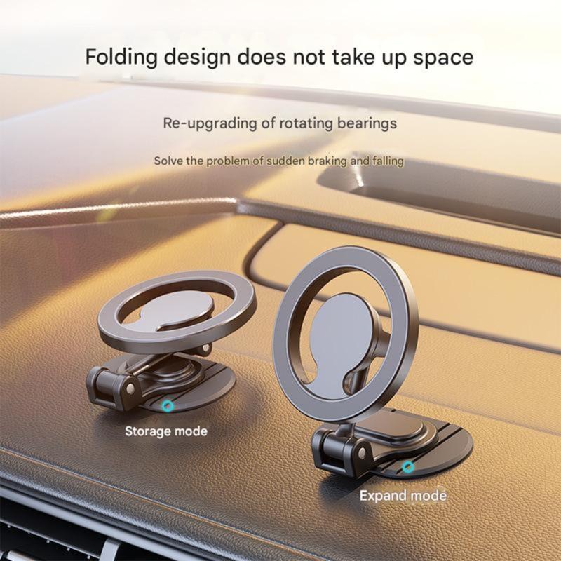 360 Degree Rotating Metal Car Phone Holder Foldable Magnetic Mount Space Saving Brackets for Secure Hands Easy Driving