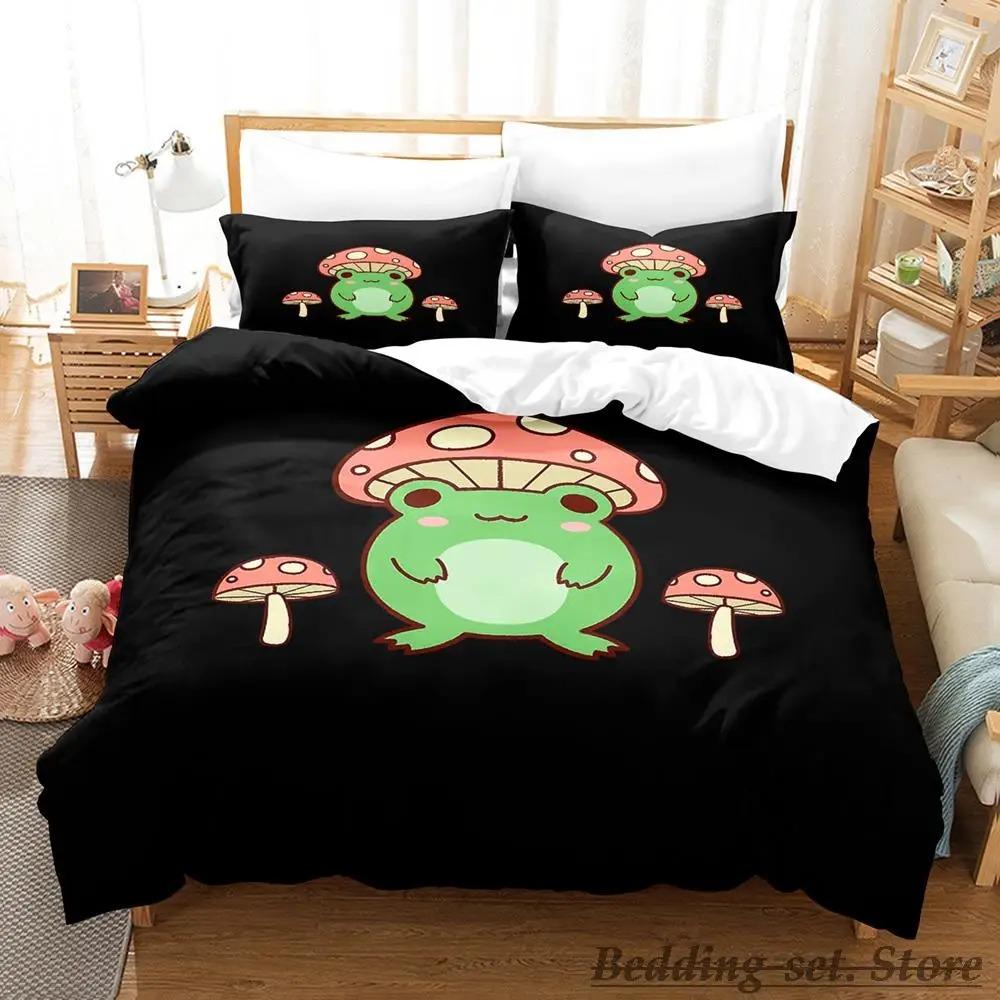 New Cottagecore Frog Mushroom Bedding Set Single Twin Full Queen King Size Bed Set Adult Kid Bedroom Duvetcover Sets Anime