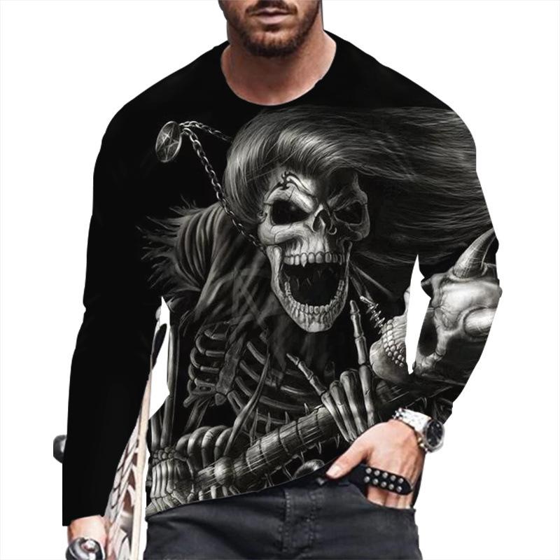 Autumn Winter Men's Christmas Pullover Long Sleeve Top Loose Fit Spring Skeleton Youth Men Round Neck Casual T-shirt