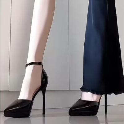 Un mot avec table étanche talons hauts femmes nouveau bout pointu talon fin cuir verni noir chaussures simples tête de sac sandales creuses