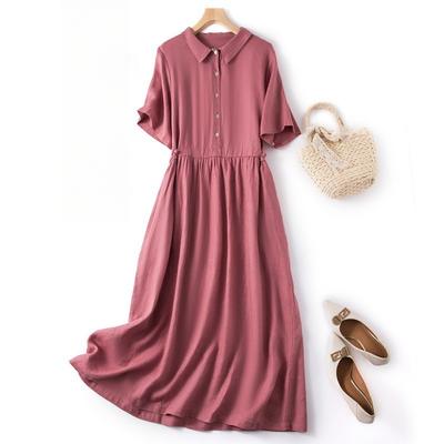 Women's Short Sleeve Blouse Collar Artsy Vintage Long Skirt