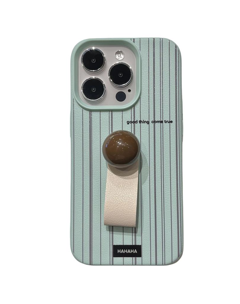 Leather Pattern Black and White Striped Ring Buckle for Apple 16promax Creative Mobile Phone Case 1412 Female 13/15
