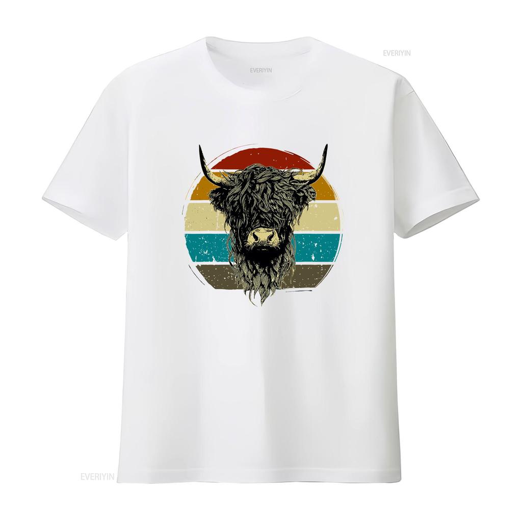 Unisexs Scottish Highland Cow Cattle Hairy Retro For Lovers T Shirt Black Vintage Washed Stretched Stylish Fashion Vintage