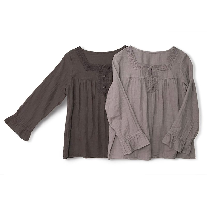 

100% Cotton Double-Layer Yarn Cotton Shirt Blouse Casual Tops Mori Japanese Style Export Export Order to Japan Light beige M code Bust size 92