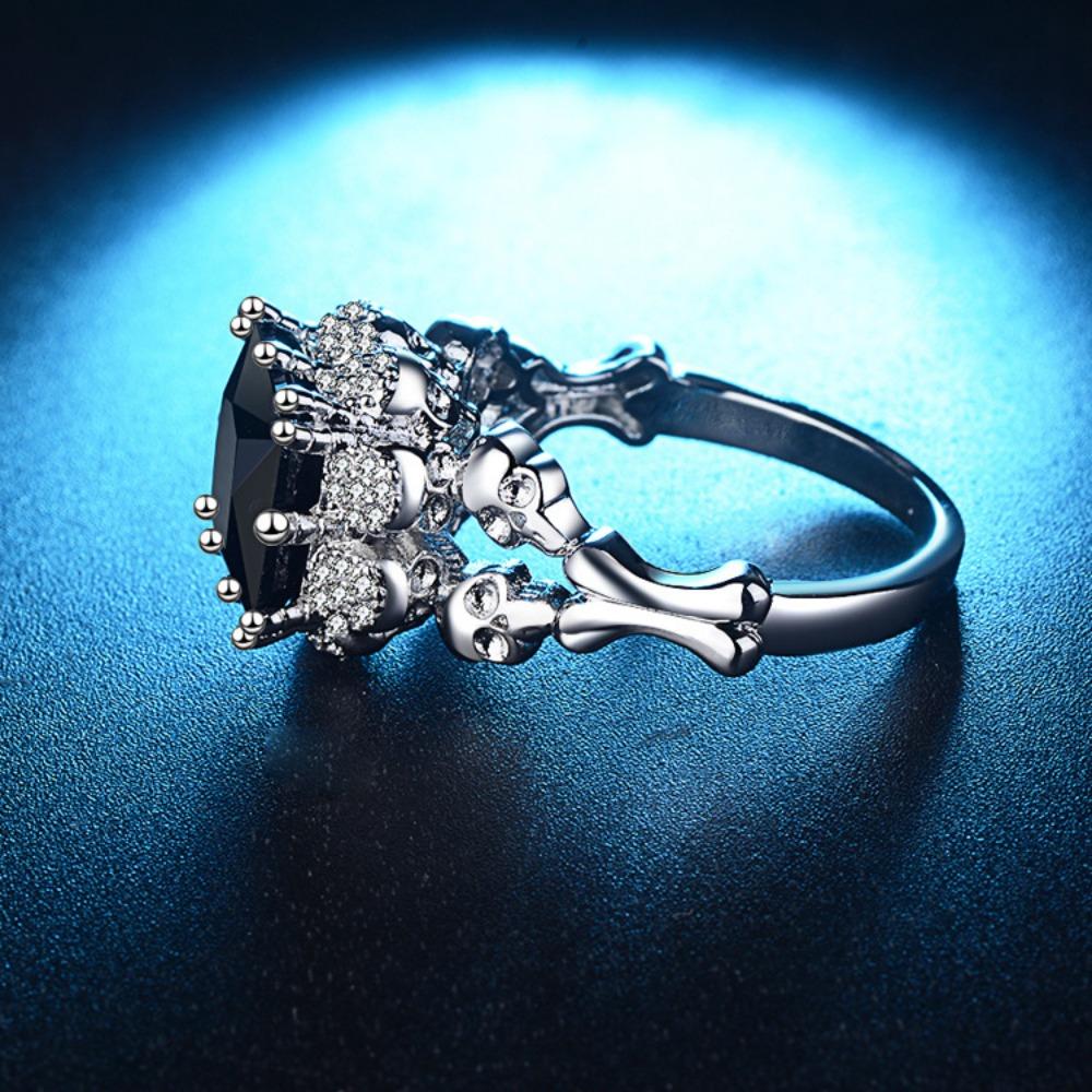 Punk Skull Retro Gothic Style For Wmen Men Halloween Black Zircon Jewellry Rings